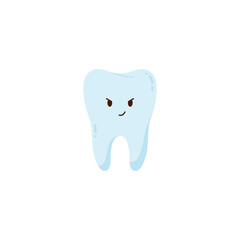 Baby tooth cute cartoon character, flat vector illustration isolated on white.