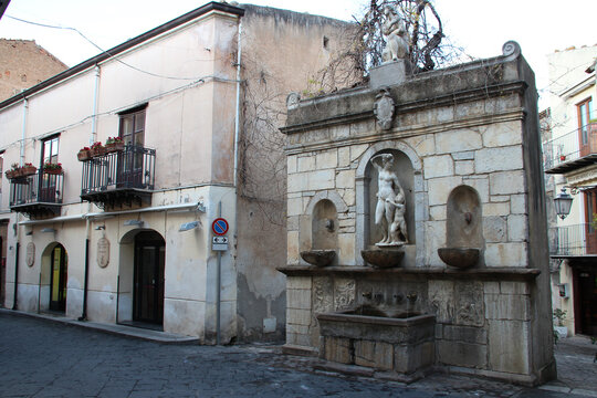 baroque fountain (venus ciprea fountain) in castelbuono in sicily (italy)