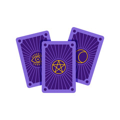Mystical esoteric cards icon. Flat illustration of three taro cards with isolated on a white background. Fortune telling concept. Vector 10 EPS. - obrazy, fototapety, plakaty
