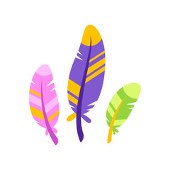 Bird feathers icon. Flat illustration of a three colorful feathers isolated on a white background. Vector 10 EPS.
