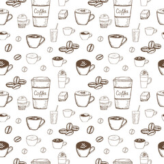 Coffee seamless pattern vector illustration, hand drawing sketch and doodle