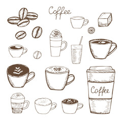 Coffee set vector illustration, hand drawing sketch