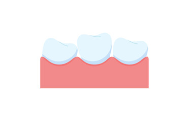 Crooked teeth and gum, dental clinic symbol, flat vector illustration isolated on white background.