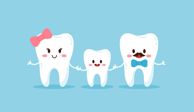 Happy family of teeth characters flat style, vector illustration