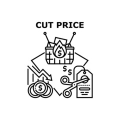 Cut Price Coupon Vector Icon Concept. Cut Price Coupon For Purchasing Goods In Market, Internet Store Or Shop Seasonal Discount And Down Rate. Commercial Offer And Sales Black Illustration