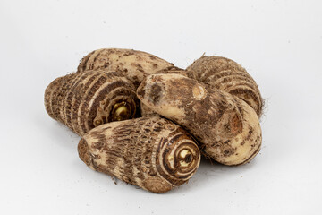 Taro Root, Pani Kachu, group isolated in extendable white  background, studio lighting, macro, tropical food, healthy food, 