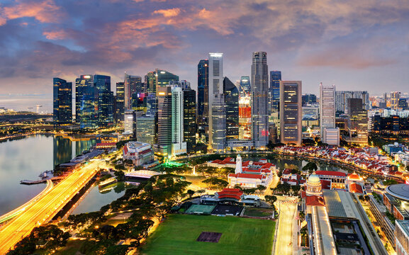 Singapore skyline city at sunset
