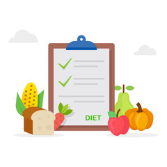 Healthy food and diet planning with dish and cutlery illustration.