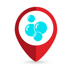 Map pointer with Blue Bubbles icon. Vector illustration.