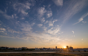 夕焼け　空　太陽　雲　風景　自然　多摩川