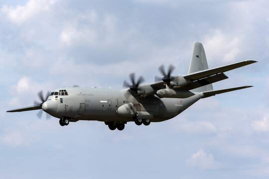 RAF Fairford, Gloucestershire, UK - July 10, 2014: Italian Air Force (Aeronautica Militare Italiana) Lockheed Martin C-130J-30 Hercules military cargo aircraft MM62194.