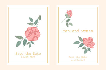 Wedding cards with roses and gold frames