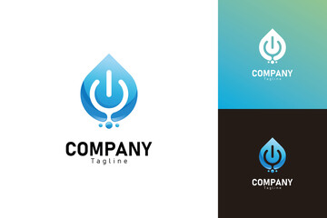 3D style of Water Drops and Power Symbol in blank positioned for technology logo design.
