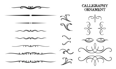 Calligraphic Frame. Royal Ornament Set. Vintage Element. Decorative Swirl, Vintage Crown, Flourishes. Retro Vector Illustration. Hand Drawn Design. Filigree Divider Wedding. Calligraphy Black