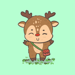cute reindeer cartoon student animal with bag drawing on paper, back to school