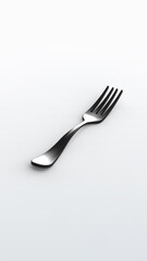 Fork is black on gray background. Isolated object. Vertical image. 3D image. 3D rendering.