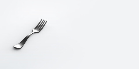 Fork is black on gray background. Isolated object. Horizontal image. Banner for insertion into site. 3D image. 3D rendering.
