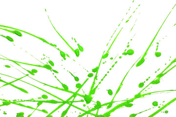 Green watercolor or ink textures splashes and streaks on white background,Abstract watercolor	