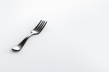 Fork is black on gray background. Isolated object. Horizontal image. 3D image. 3D rendering.