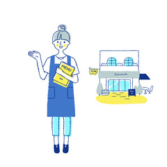 案内をするカフェ店員とカフェ