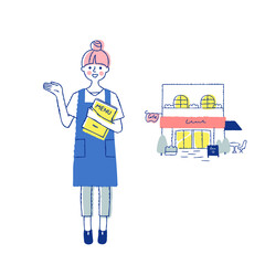 案内をするカフェ店員とカフェ