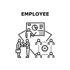 Employee Job Vector Icon Concept. Employee Job For Presenting Financial Report Or Analysis Trade Market, Businessman Communication With Partner On Conference And Meeting Black Illustration