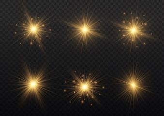 Yellow sparks sparkle, golden star rays, sun light