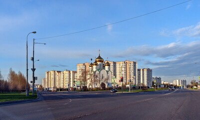 Fototapeta na wymiar Church in Yuzhnoye Butovo May 06, 2022 Moscow