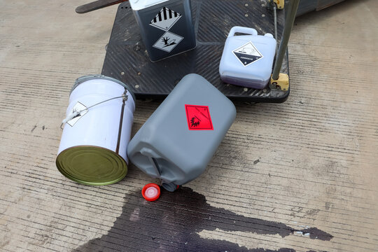 Chemicals from industry or laboratory  leak on the floor and damage the environment