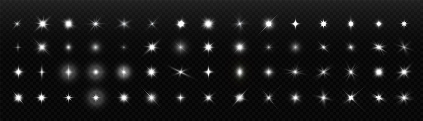 Star set. Light sources, concert lighting, stage spotlights. Spotlight beam, web design backlit spotlights and projection studio lights, concert club stage lighting.