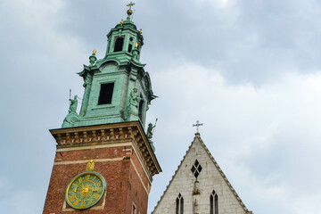 Fototapeta na wymiar Bell tower of the church inside the Wawel castle in Krakow, Poland. Royal palace. Summer time. High quality photo