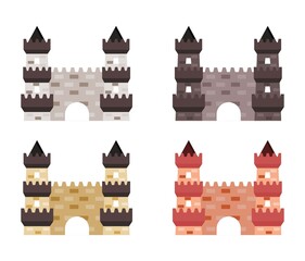 Vector illustration set for kids with an old fort and gate to the city. Medieval, fairy tales, magic, royal palaces.