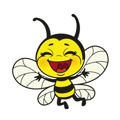 Cartoon cute bee super happy flies  color variation for coloring page on white background