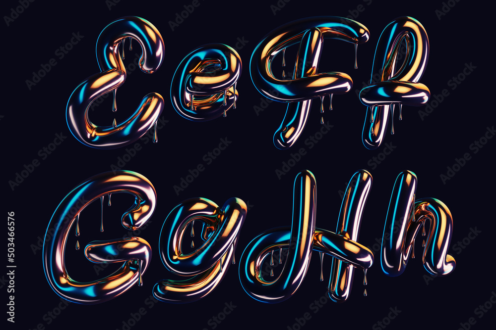 Wall mural 3d render of dark font with dripping glossy effect