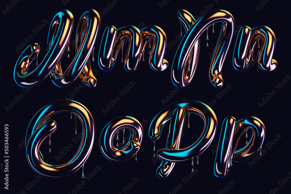 Poster 3d render of dark font with dripping glossy effect