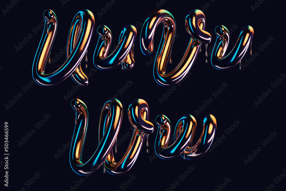 Poster 3d render of dark font with dripping glossy effect