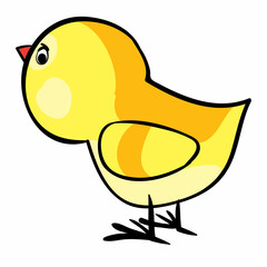 yellow chicken stands with its back to us, cartoon illustration, isolated object on a white background, vector,