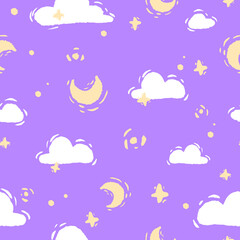 vector illustration in childish style soft nice colors pastel good night clouds moon stars pattern background