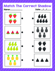 Back To School Match The Same Shadow Beginning Math Worksheet For Preschool Kid Activity Sheet Pre K