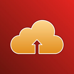Cloud technology sign. Golden gradient Icon with contours on redish Background. Illustration.