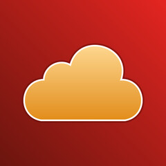 Cloud sign illustration. Golden gradient Icon with contours on redish Background. Illustration.