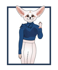 Business animals collection, fox with big ears, Fennec fox  in blue blouse