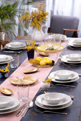 luxury dining table set modern golden pink 