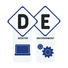 DE - Desktop Environment acronym. business concept background. vector illustration concept with keywords and icons. lettering illustration with icons for web banner, flyer, landing pag