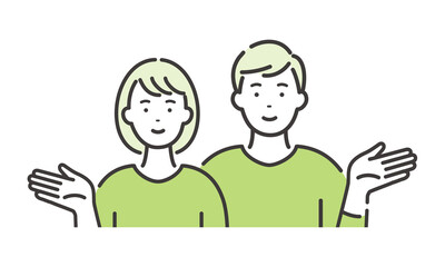 若い男女のカップル　紹介するポーズ