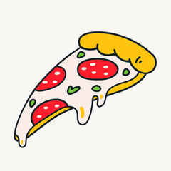Cartoon vector funny cute Comic characters, pizza slice.