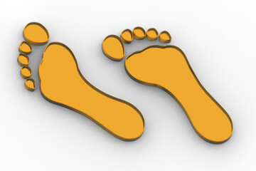 two brown glass bare footprints. bare footprint close up. Horizontal image. 3D image. 3D rendering.