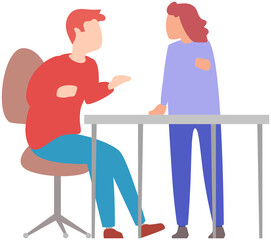 Training of office staff, teamwork, business meeting concept. Team thinking and brainstorming. Analytics of company information. People working, discussing business. Colleagues during office work