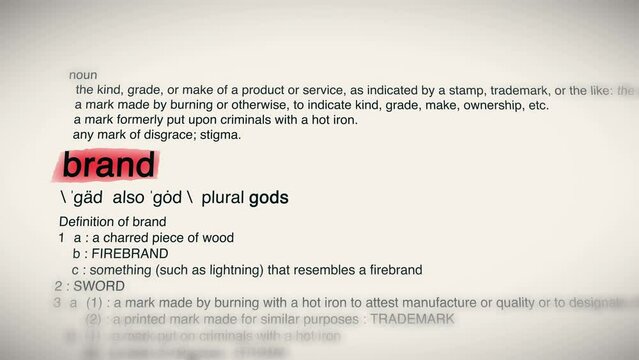 The Word brand Red Highlighted in a Dictionary Animation