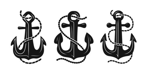 Ship anchor with rope, vector logo and emblem graphic design. Maritime symbol
